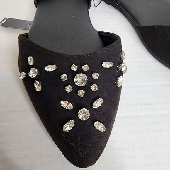 10.5W Torrid Black Embellished Slingback Flat Silver Faux Gem Sparkle Holiday - Picture 3 of 10